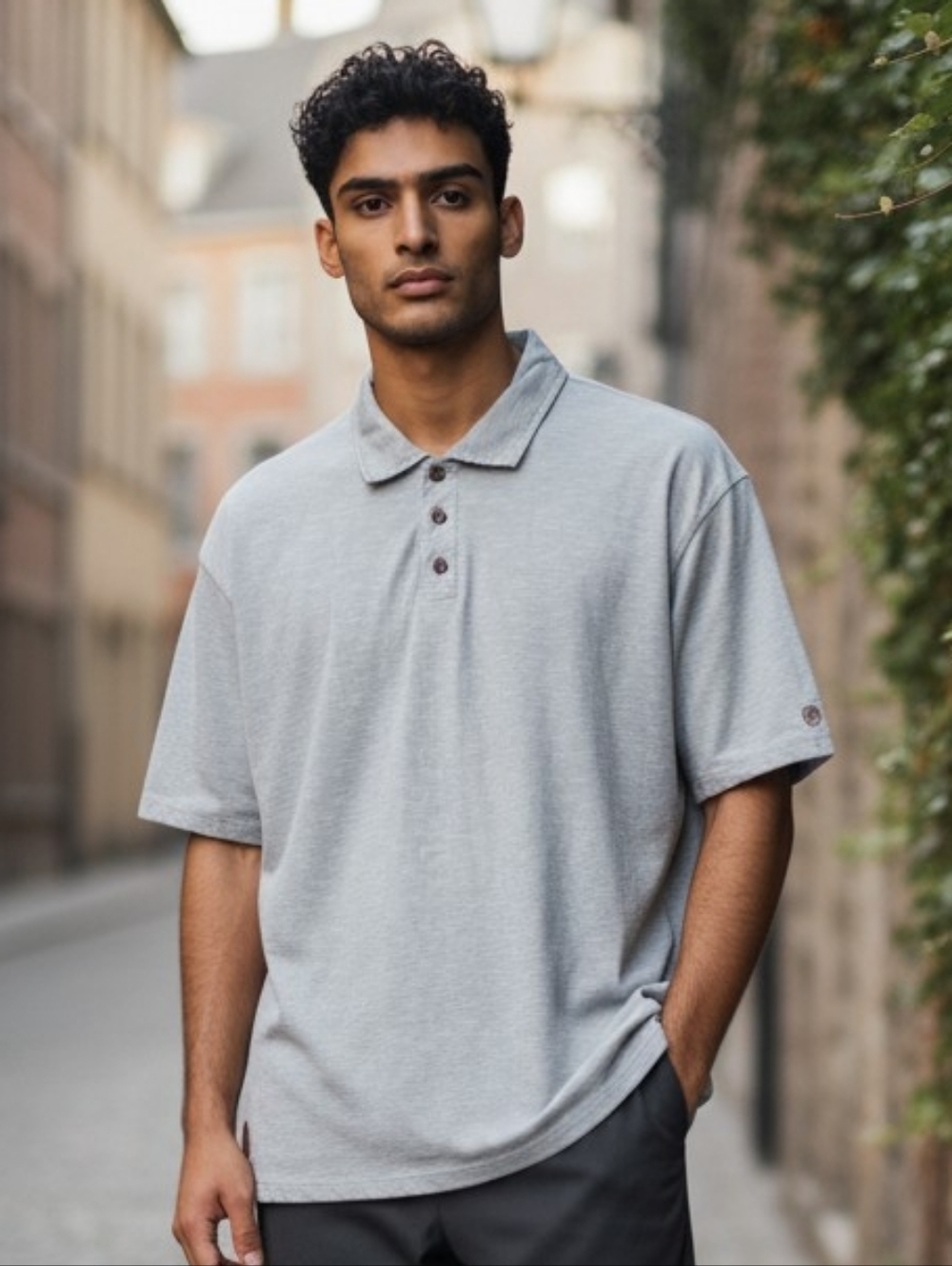 Born Men's Light Gray Polo Shirt 100% Slub Cotton Short Sleeve Size L